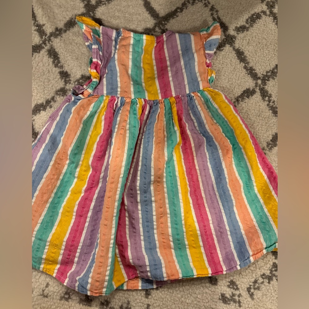 Next Direct Multicolor Striped Cotton Button-Front Kids Dress - Picture 4 of 4
